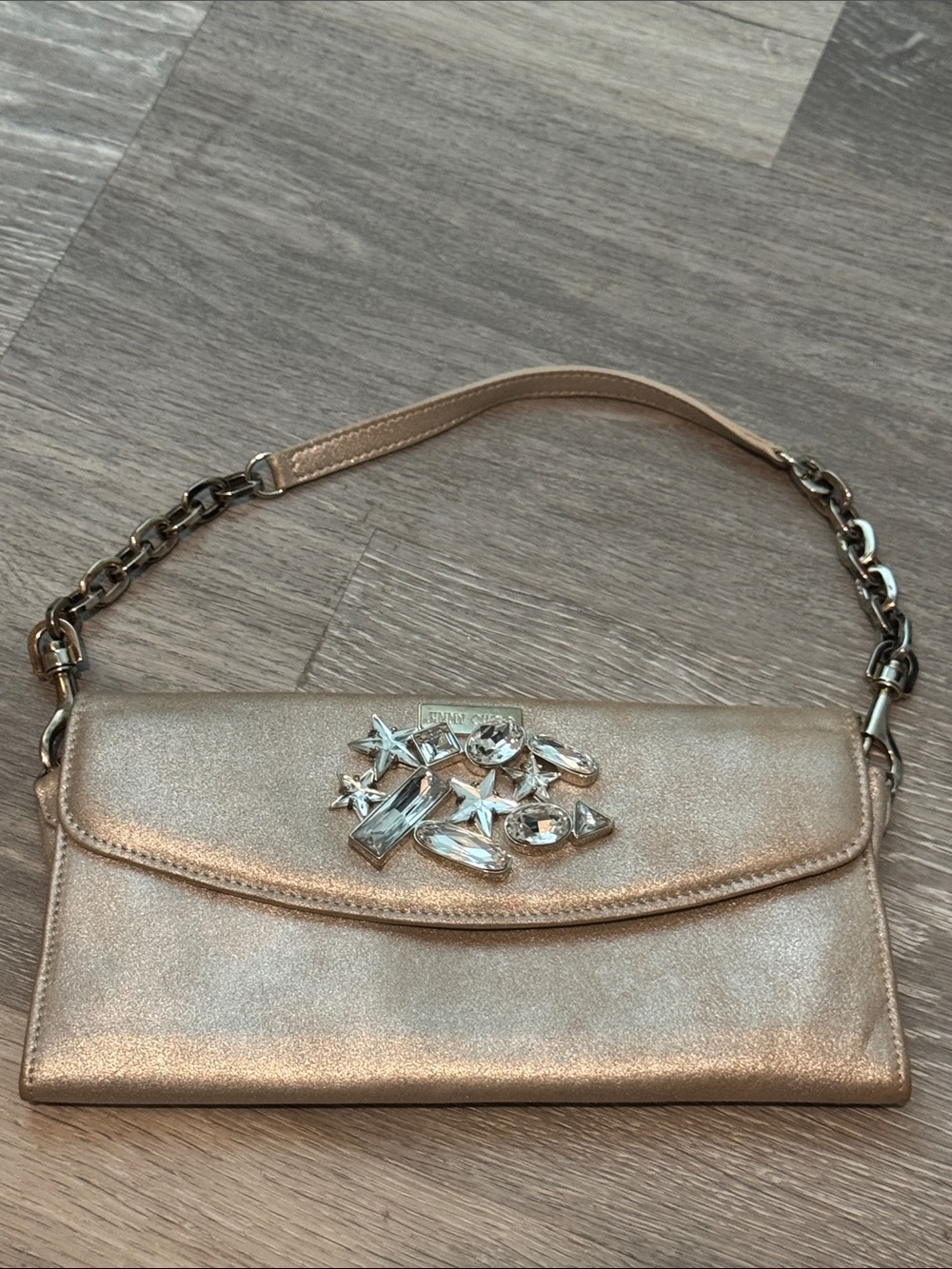 Jimmy Choo Metallic Gold Jeweled Flap Clutch